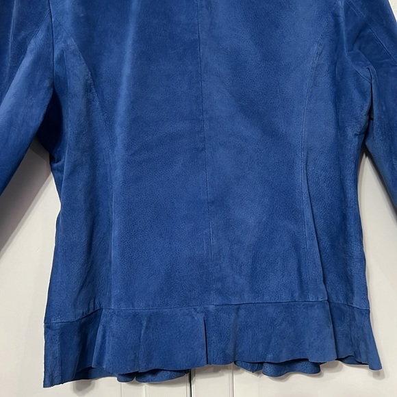 Bernardo Royal Blue Suede Jacket with Double Ruffle Collar & Ruffle at Bottom - Picture 10 of 15